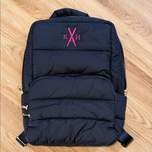 Mark & Graham Black Quilted Puffer Backpack Pink Logo Ski Outdoors Laptop